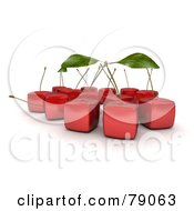 Royalty Free RF Clipart Illustration Of A Group Of 3d Cubic Genetically Modified Red Bing Cherries With Stems