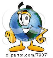 Poster, Art Print Of World Earth Globe Mascot Cartoon Character Pointing At The Viewer
