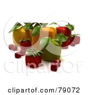 Royalty Free RF Clipart Illustration Of A Display Of 3d Cubic Genetically Modified Oranges Apples Strawberries And Cherries Version 4