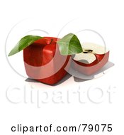 Royalty Free RF Clipart Illustration Of A Slice Resting Beside A Whole 3d Genetically Modified Cubic Red Delicious Apple