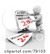Royalty Free RF Clipart Illustration Of A 3d White Character Turning A Desk Calendar To December 25th