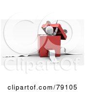 Poster, Art Print Of 3d White Character Peeking Out Of A Red Gift Box With White Ribbons