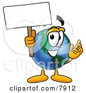 Poster, Art Print Of World Earth Globe Mascot Cartoon Character Holding A Blank Sign