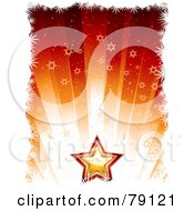 Poster, Art Print Of Festive Golden And Red Star On A Background Of Snowflake Rays