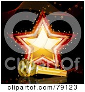 Poster, Art Print Of Golden Microphone Resting In Front Of A Gold And Red Star On Black