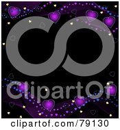 Waves Of Purple Hearts And Sparkles Framing A Black Background by elaineitalia