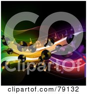 Royalty Free RF Clipart Illustration Of A Background Of Lp Records Music Notes And Colorful Waves Over Black
