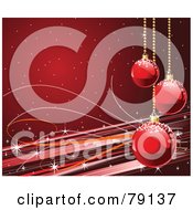 Poster, Art Print Of Deep Red Horizontal Xmas Holiday Background With Christmas Balls Lines And Sparkles