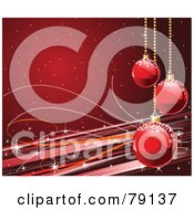 Royalty Free RF Clipart Illustration Of A Deep Red Horizontal Xmas Holiday Background With Christmas Balls Lines And Sparkles by Pushkin