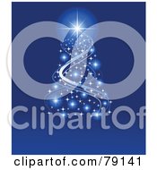 Poster, Art Print Of Magical Sparkly Ribbon Christmas Tree With A Gleaming Star On Blue