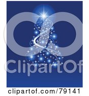 Royalty Free RF Clipart Illustration Of A Magical Sparkly Ribbon Christmas Tree With A Gleaming Star On Blue by Pushkin