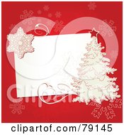 Poster, Art Print Of Slanted White Text Box With A White Christmas Tree And Snowflakes Over Red