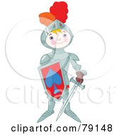 Poster, Art Print Of Proud Armored Knight Boy Holding A Shield And Sword