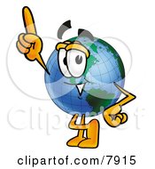 Poster, Art Print Of World Earth Globe Mascot Cartoon Character Pointing Upwards