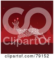 Poster, Art Print Of Magical Starry Sparkly Reindeer Running In A Red Winter Landscape