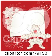 Poster, Art Print Of Slanted White Text Box Bordered With White Snowflakes And Santa On Red