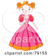 Poster, Art Print Of Blushing Princess Girl In A Pink Dress Holding A Rose