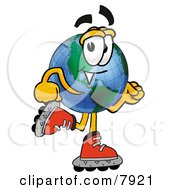 Poster, Art Print Of World Earth Globe Mascot Cartoon Character Roller Blading On Inline Skates