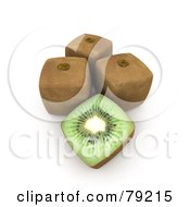 Royalty Free RF Clipart Illustration Ofa 3d Half Cubic Genetically Modified Kiwi By Whole Fruits