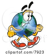 Poster, Art Print Of World Earth Globe Mascot Cartoon Character Speed Walking