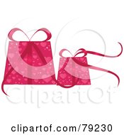 Royalty Free RF Clipart Illustration Of Two Pink Sparkling Christmas Or Valentines Day Gifts With Pink Heart Wrapping Paper