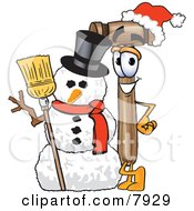 Clipart Picture Of A Mallet Mascot Cartoon Character With A Snowman On Christmas