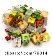 Royalty Free RF Clipart Illustration Of A 3d Group Of Cubic Altered Genetically Modified Fruits by Frank Boston