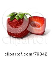 Royalty Free RF Clipart Illustration Of A 3d Half Cubic Genetically Modified Strawberry By A Whole Fruit by Frank Boston