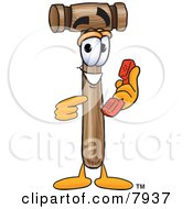Clipart Picture Of A Mallet Mascot Cartoon Character Holding A Telephone