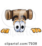 Clipart Picture Of A Mallet Mascot Cartoon Character Peeking Over A Surface