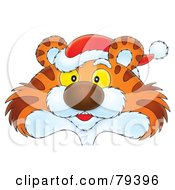 Cartoon Tiger Face Wearing A Santa Hat