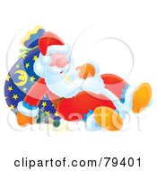 Poster, Art Print Of Snoozing Airbrushed Santa Leaning Against His Sack With A Spilled Bottle Of Bubbly