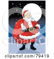 Poster, Art Print Of Asian Santa Claus Carrying His Sack On A Snowy Night