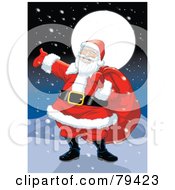 Poster, Art Print Of Jolly Caucasian Santa Claus Carrying His Sack On A Snowy North Pole Night