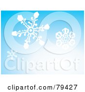 Poster, Art Print Of Gradient Blue Background With Three Falling White Winter Snowflakes