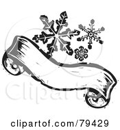 Poster, Art Print Of Black And White Snowflakes Over A Carved Textured Christmas Banner