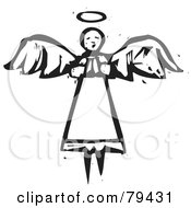 Poster, Art Print Of Black And White Flying Angel In Prayer With A Carved Texture