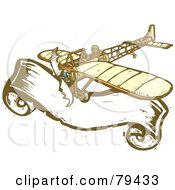 Poster, Art Print Of Bleriot Pilot Flying His Plane Over A Large Banner With A Carved Texture