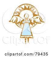 Poster, Art Print Of Praying Angel Flying In Frnt Of The Sun With A Carved Texture