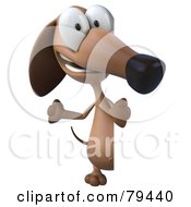 Royalty Free RF Clipart Illustration Of A 3d Brown Pookie Wiener Dog Character Looking Around A Sign Board Version 1