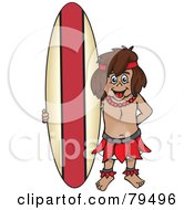 Poster, Art Print Of Happy Hawaiian Menehune Boy Standing With His Surfboard