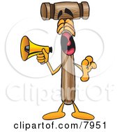 Clipart Picture Of A Mallet Mascot Cartoon Character Screaming Into A Megaphone