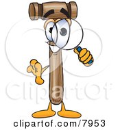 Clipart Picture Of A Mallet Mascot Cartoon Character Looking Through A Magnifying Glass