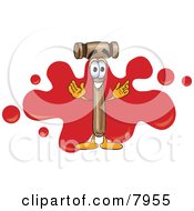 Clipart Picture Of A Mallet Mascot Cartoon Character With A Red Paint Splatter