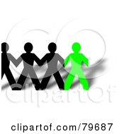 Poster, Art Print Of Row Of Connected Black And Green Paper People And Shadows