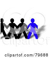 Poster, Art Print Of Row Of Connected Black And Blue Paper People And Shadows