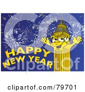 Poster, Art Print Of Happy New Year Greeting With Big Ben The Clock Tower Celebrating Under Fireworks