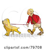 Poster, Art Print Of Happy Young Man Walking His Cocker Spaniel Dog