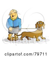 Happy Young Man Walking His Wiener Dog