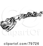 Royalty Free RF Clipart Illustration Of A Black And White Carving Of Santas Sleigh And Reindeer